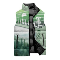 Custom Disc Golf Sleeveless Puffer Jacket with Forest Landscape Basket Silhouette - Wonder Print Shop
