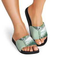 Custom Disc Golf Slide Sandals with Forest Landscape Basket Silhouette - Wonder Print Shop