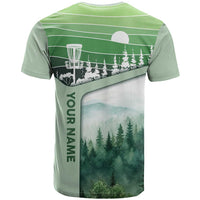 Custom Disc Golf T Shirt with Forest Landscape Basket Silhouette - Wonder Print Shop