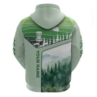 Custom Disc Golf Zip Hoodie with Forest Landscape Basket Silhouette - Wonder Print Shop