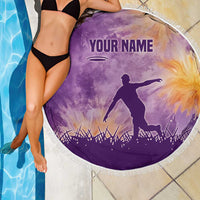 Custom Disc Golf Beach Blanket with Purple Sunset Tie Dye Basket and Player Silhouette - Wonder Print Shop