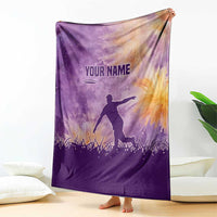 Custom Disc Golf Blanket with Purple Sunset Tie Dye Basket and Player Silhouette - Wonder Print Shop