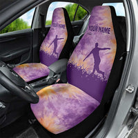 Custom Disc Golf Car Seat Cover with Purple Sunset Tie Dye Basket and Player Silhouette - Wonder Print Shop