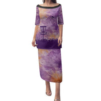 Custom Disc Golf Family Matching Puletasi and Hawaiian Shirt with Purple Sunset Tie Dye Basket and Player Silhouette - Wonder Print Shop