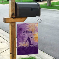 Custom Disc Golf Garden Flag with Purple Sunset Tie Dye Basket and Player Silhouette - Wonder Print Shop