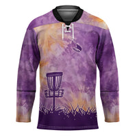 Custom Disc Golf Hockey Jersey with Purple Sunset Tie Dye Basket and Player Silhouette - Wonder Print Shop