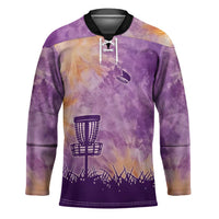 Custom Disc Golf Hockey Jersey with Purple Sunset Tie Dye Basket and Player Silhouette - Wonder Print Shop