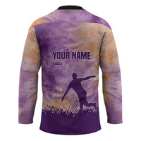 Custom Disc Golf Hockey Jersey with Purple Sunset Tie Dye Basket and Player Silhouette - Wonder Print Shop