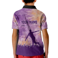 Custom Disc Golf Kid Polo Shirt with Purple Sunset Tie Dye Basket and Player Silhouette - Wonder Print Shop