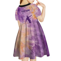 Custom Disc Golf Kid Short Sleeve Dress with Purple Sunset Tie Dye Basket and Player Silhouette - Wonder Print Shop