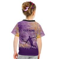 Custom Disc Golf Kid T Shirt with Purple Sunset Tie Dye Basket and Player Silhouette - Wonder Print Shop