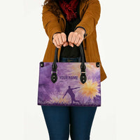 Custom Disc Golf Leather Bag with Purple Sunset Tie Dye Basket and Player Silhouette - Wonder Print Shop