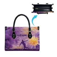 Custom Disc Golf Leather Bag with Purple Sunset Tie Dye Basket and Player Silhouette - Wonder Print Shop