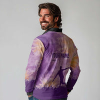 Custom Disc Golf Long Sleeve Polo Shirt with Purple Sunset Tie Dye Basket and Player Silhouette - Wonder Print Shop