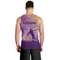 Custom Disc Golf Men Tank Top with Purple Sunset Tie Dye Basket and Player Silhouette - Wonder Print Shop