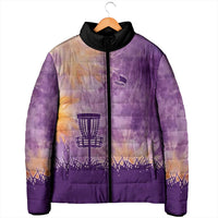 Custom Disc Golf Padded Jacket with Purple Sunset Tie Dye Basket and Player Silhouette - Wonder Print Shop