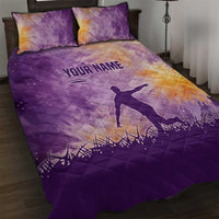 Custom Disc Golf Quilt Bed Set with Purple Sunset Tie Dye Basket and Player Silhouette - Wonder Print Shop
