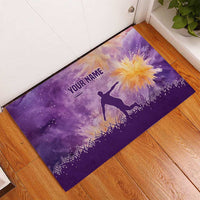 Custom Disc Golf Rubber Doormat with Purple Sunset Tie Dye Basket and Player Silhouette - Wonder Print Shop