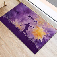 Custom Disc Golf Rubber Doormat with Purple Sunset Tie Dye Basket and Player Silhouette - Wonder Print Shop