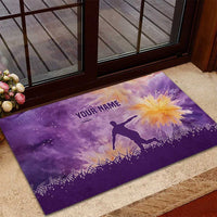 Custom Disc Golf Rubber Doormat with Purple Sunset Tie Dye Basket and Player Silhouette - Wonder Print Shop
