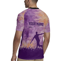 Custom Disc Golf Rugby Jersey with Purple Sunset Tie Dye Basket and Player Silhouette - Wonder Print Shop
