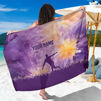 Custom Disc Golf Sarong with Purple Sunset Tie Dye Basket and Player Silhouette - Wonder Print Shop