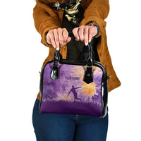 Custom Disc Golf Shoulder Handbag with Purple Sunset Tie Dye Basket and Player Silhouette - Wonder Print Shop