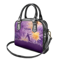 Custom Disc Golf Shoulder Handbag with Purple Sunset Tie Dye Basket and Player Silhouette - Wonder Print Shop