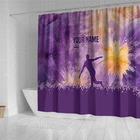Custom Disc Golf Shower Curtain with Purple Sunset Tie Dye Basket and Player Silhouette - Wonder Print Shop