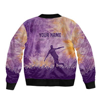 Custom Disc Golf Sleeve Zip Bomber Jacket with Purple Sunset Tie Dye Basket and Player Silhouette - Wonder Print Shop