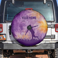 Custom Disc Golf Spare Tire Cover with Purple Sunset Tie Dye Basket and Player Silhouette - Wonder Print Shop