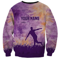 Custom Disc Golf Sweatshirt with Purple Sunset Tie Dye Basket and Player Silhouette - Wonder Print Shop