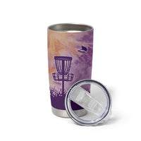 Custom Disc Golf Tumbler Cup with Purple Sunset Tie Dye Basket and Player Silhouette - Wonder Print Shop