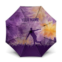 Custom Disc Golf Umbrella with Purple Sunset Tie Dye Basket and Player Silhouette - Wonder Print Shop