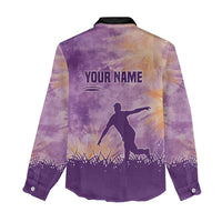 Custom Disc Golf Women Casual Shirt with Purple Sunset Tie Dye Basket and Player Silhouette - Wonder Print Shop