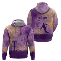 Custom Disc Golf Zip Hoodie with Purple Sunset Tie Dye Basket and Player Silhouette - Wonder Print Shop