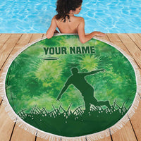 Custom Disc Golf Beach Blanket with Green Tie Dye Basket and Player Silhouette - Wonder Print Shop
