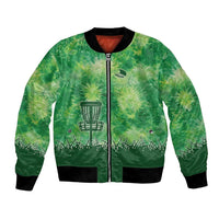 Custom Disc Golf Bomber Jacket with Green Tie Dye Basket and Player Silhouette - Wonder Print Shop
