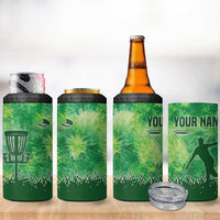 Custom Disc Golf 4 in 1 Can Cooler Tumbler with Green Tie Dye Basket and Player Silhouette - Wonder Print Shop