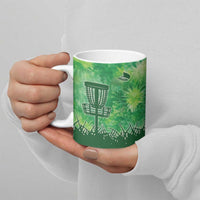 Custom Disc Golf Ceramic Mug with Green Tie Dye Basket and Player Silhouette - Wonder Print Shop