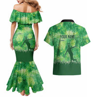 Custom Disc Golf Couples Matching Mermaid Dress and Hawaiian Shirt with Green Tie Dye Basket and Player Silhouette - Wonder Print Shop