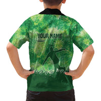 Custom Disc Golf Family Matching Off Shoulder Short Dress and Hawaiian Shirt with Green Tie Dye Basket and Player Silhouette - Wonder Print Shop