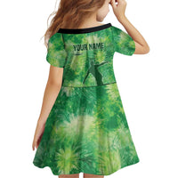 Custom Disc Golf Family Matching Off Shoulder Short Dress and Hawaiian Shirt with Green Tie Dye Basket and Player Silhouette - Wonder Print Shop
