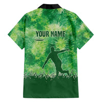 Custom Disc Golf Family Matching Off Shoulder Short Dress and Hawaiian Shirt with Green Tie Dye Basket and Player Silhouette - Wonder Print Shop