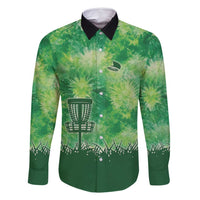 Custom Disc Golf Family Matching Off Shoulder Short Dress and Hawaiian Shirt with Green Tie Dye Basket and Player Silhouette - Wonder Print Shop
