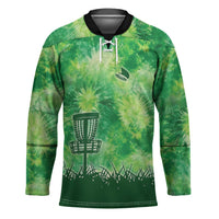 Custom Disc Golf Hockey Jersey with Green Tie Dye Basket and Player Silhouette - Wonder Print Shop