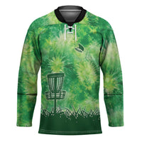 Custom Disc Golf Hockey Jersey with Green Tie Dye Basket and Player Silhouette - Wonder Print Shop