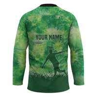 Custom Disc Golf Hockey Jersey with Green Tie Dye Basket and Player Silhouette - Wonder Print Shop