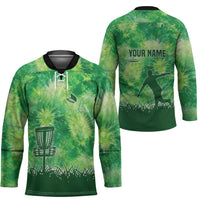 Custom Disc Golf Hockey Jersey with Green Tie Dye Basket and Player Silhouette - Wonder Print Shop