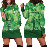 Custom Disc Golf Hoodie Dress with Green Tie Dye Basket and Player Silhouette - Wonder Print Shop